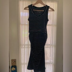 Latched Mama Nursing Maternity Dress Black White Stripe